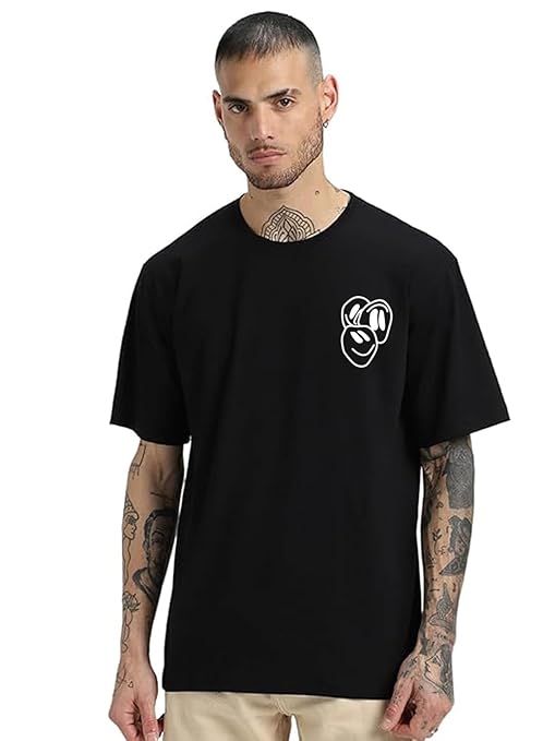 Pure Cotton Round Neck Drop Shoulder Oversized Fit Aesthetic No Mercy Graphic Print Black Half Sleeve T-Shirt Men (Available in from S to 2XL)