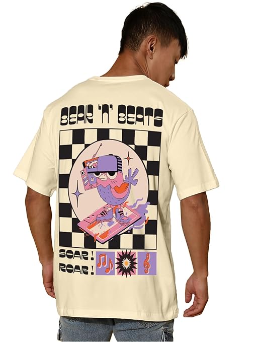 Pure Cotton Oversized Loose Baggy Fit Round Neck Half Sleeve Cool Graphic Printed T-Shirt for Men & Boys (Sizes: S to 2XL) (OS_100_SOUROAR)