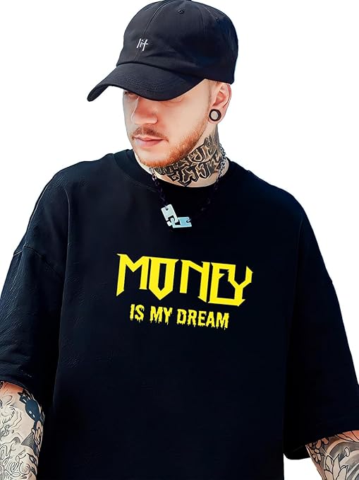 Men's Stylish Graphic Printed 3/4 Sleeve Oversized T-Shirt (Black)