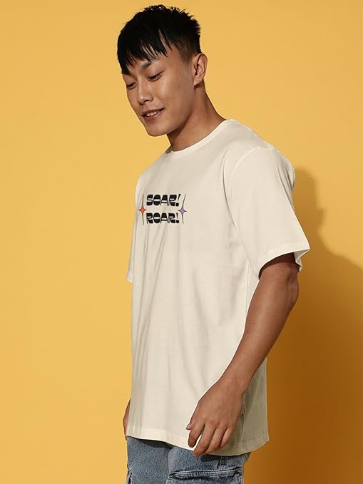 Pure Cotton Oversized Loose Baggy Fit Round Neck Half Sleeve Cool Graphic Printed T-Shirt for Men & Boys (Sizes: S to 2XL) (OS_100_SOUROAR)