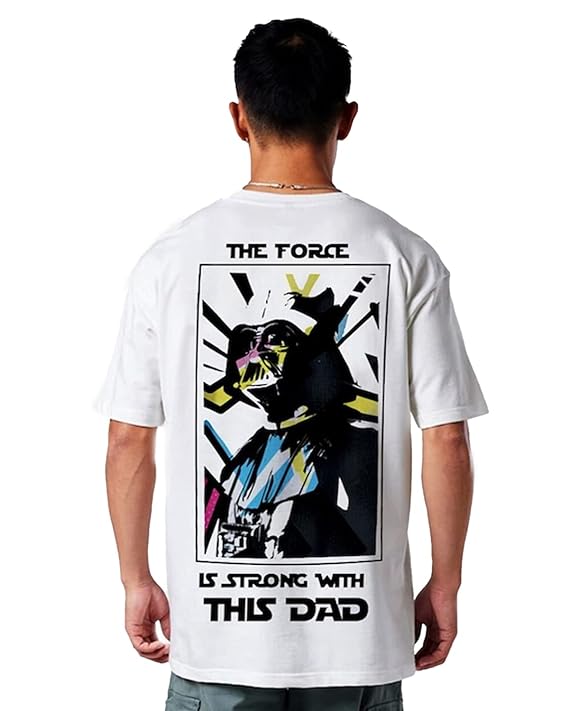 White Oversized Cotton Star Wars Print Crew Neck T-Shirt for Men