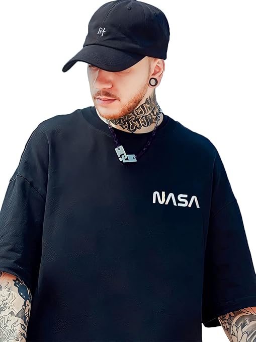 Men's Stylish Printed Oversized 3/4th Sleeve T-Shirt (Black)