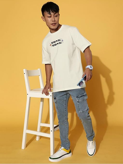 Pure Cotton Oversized Loose Baggy Fit Round Neck Half Sleeve Cool Graphic Printed T-Shirt for Men & Boys (Sizes: S to 2XL) (OS_100_SOUROAR)