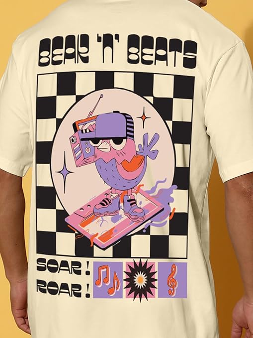 Pure Cotton Oversized Loose Baggy Fit Round Neck Half Sleeve Cool Graphic Printed T-Shirt for Men & Boys (Sizes: S to 2XL) (OS_100_SOUROAR)