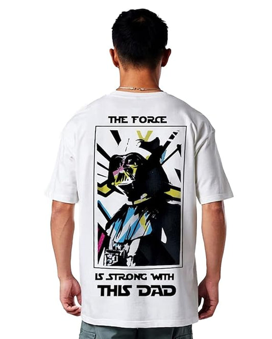White Oversized Cotton Star Wars Print Crew Neck T-Shirt for Men