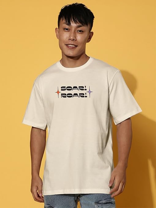 Pure Cotton Oversized Loose Baggy Fit Round Neck Half Sleeve Cool Graphic Printed T-Shirt for Men & Boys (Sizes: S to 2XL) (OS_100_SOUROAR)