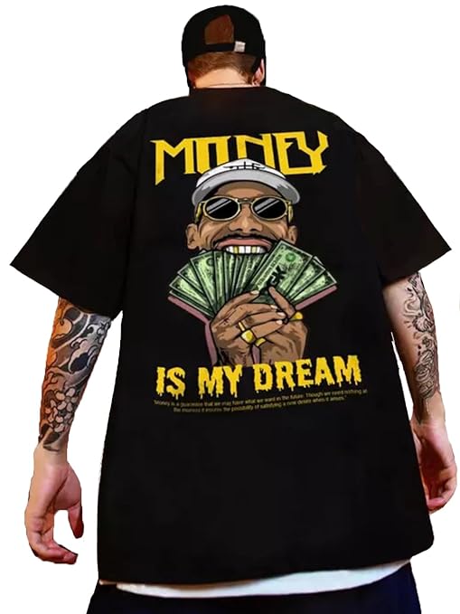 Men's Stylish Graphic Printed 3/4 Sleeve Oversized T-Shirt (Black)