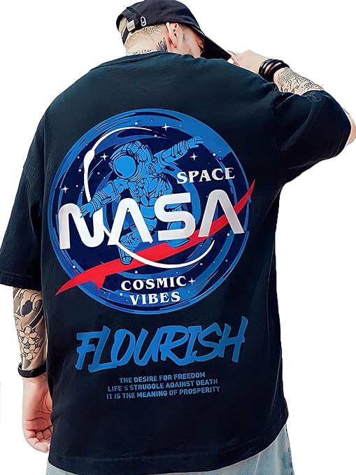 Men's Stylish Printed Oversized 3/4th Sleeve T-Shirt (Black)